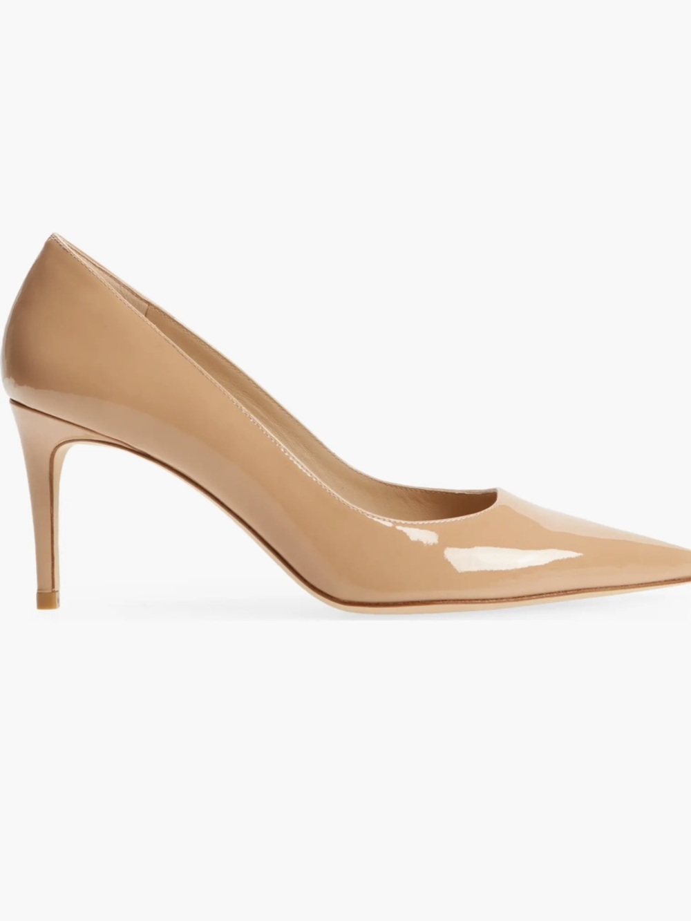 Stuart Weitzman | Nude Patent Leather Power 75 Pointed Toe Pump Size 8
